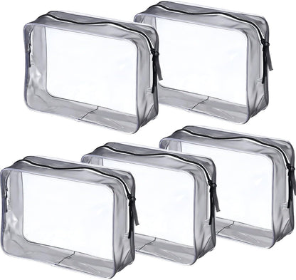5 Pack Clear PVC Zippered Toiletry Carry Pouch Portable Cosmetic Makeup Bag for Vacation, Bathroom and Organizing