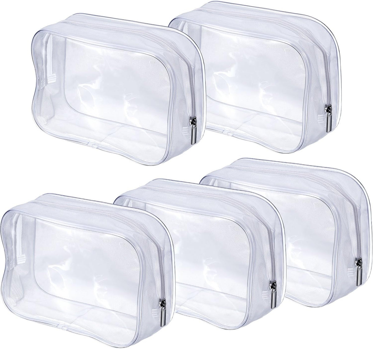 5 Pack Clear PVC Zippered Toiletry Carry Pouch Portable Cosmetic Makeup Bag for Vacation, Bathroom and Organizing