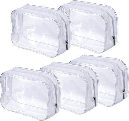 5 Pack Clear PVC Zippered Toiletry Carry Pouch Portable Cosmetic Makeup Bag for Vacation, Bathroom and Organizing