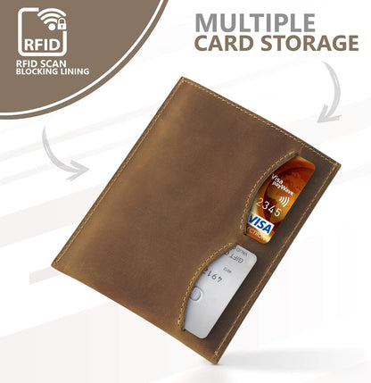 Genuine Leather Passport Wallet - 4.25 x 9 - Large Leather Passport Holder for Travel - Folding Leather Travel Wallet Case with RFID Blocking, Travel Organizer for Men and Women