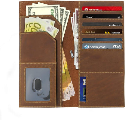 Genuine Leather Passport Wallet - 4.25 x 9 - Large Leather Passport Holder for Travel - Folding Leather Travel Wallet Case with RFID Blocking, Travel Organizer for Men and Women