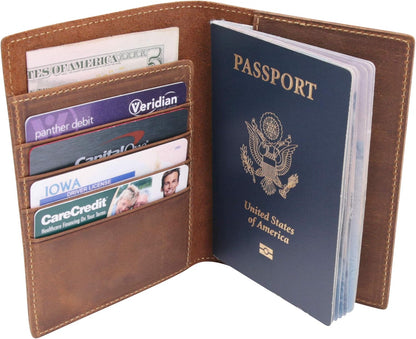 Genuine Leather Passport Wallet - 4.25 x 9 - Large Leather Passport Holder for Travel - Folding Leather Travel Wallet Case with RFID Blocking, Travel Organizer for Men and Women