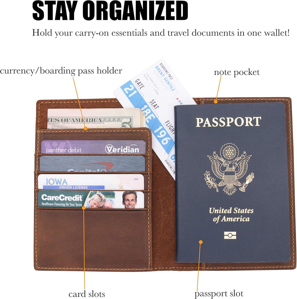 Genuine Leather Passport Wallet - 4.25 x 9 - Large Leather Passport Holder for Travel - Folding Leather Travel Wallet Case with RFID Blocking, Travel Organizer for Men and Women