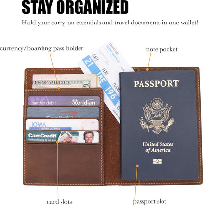 Genuine Leather Passport Wallet - 4.25 x 9 - Large Leather Passport Holder for Travel - Folding Leather Travel Wallet Case with RFID Blocking, Travel Organizer for Men and Women