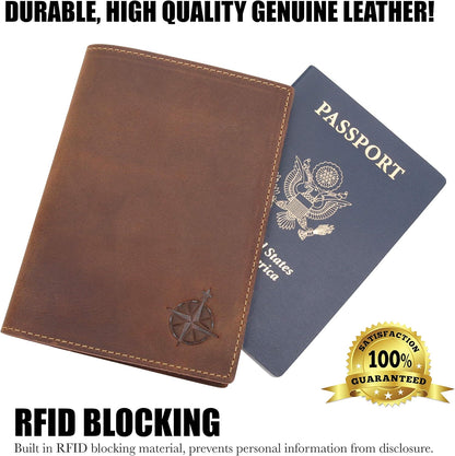 Genuine Leather Passport Wallet - 4.25 x 9 - Large Leather Passport Holder for Travel - Folding Leather Travel Wallet Case with RFID Blocking, Travel Organizer for Men and Women