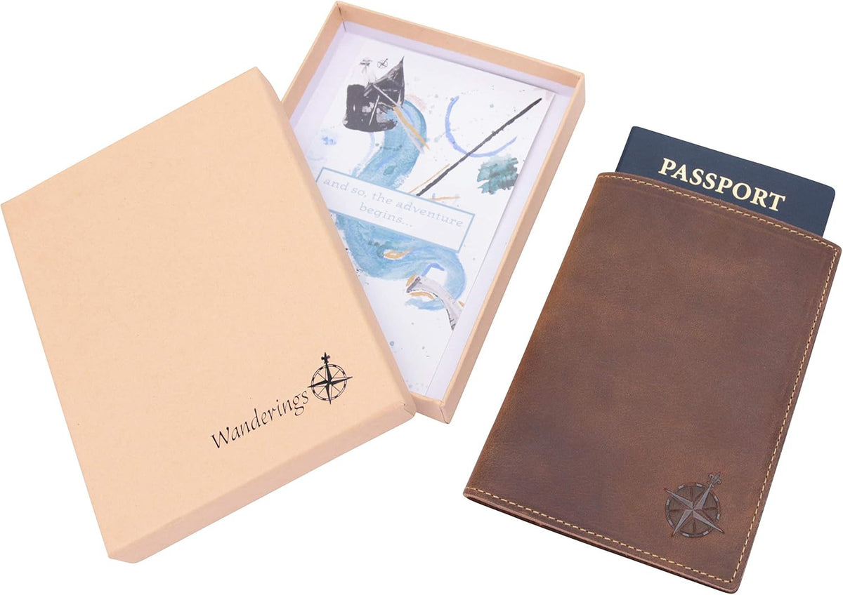 Genuine Leather Passport Wallet - 4.25 x 9 - Large Leather Passport Holder for Travel - Folding Leather Travel Wallet Case with RFID Blocking, Travel Organizer for Men and Women