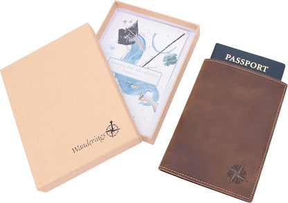 Genuine Leather Passport Wallet - 4.25 x 9 - Large Leather Passport Holder for Travel - Folding Leather Travel Wallet Case with RFID Blocking, Travel Organizer for Men and Women