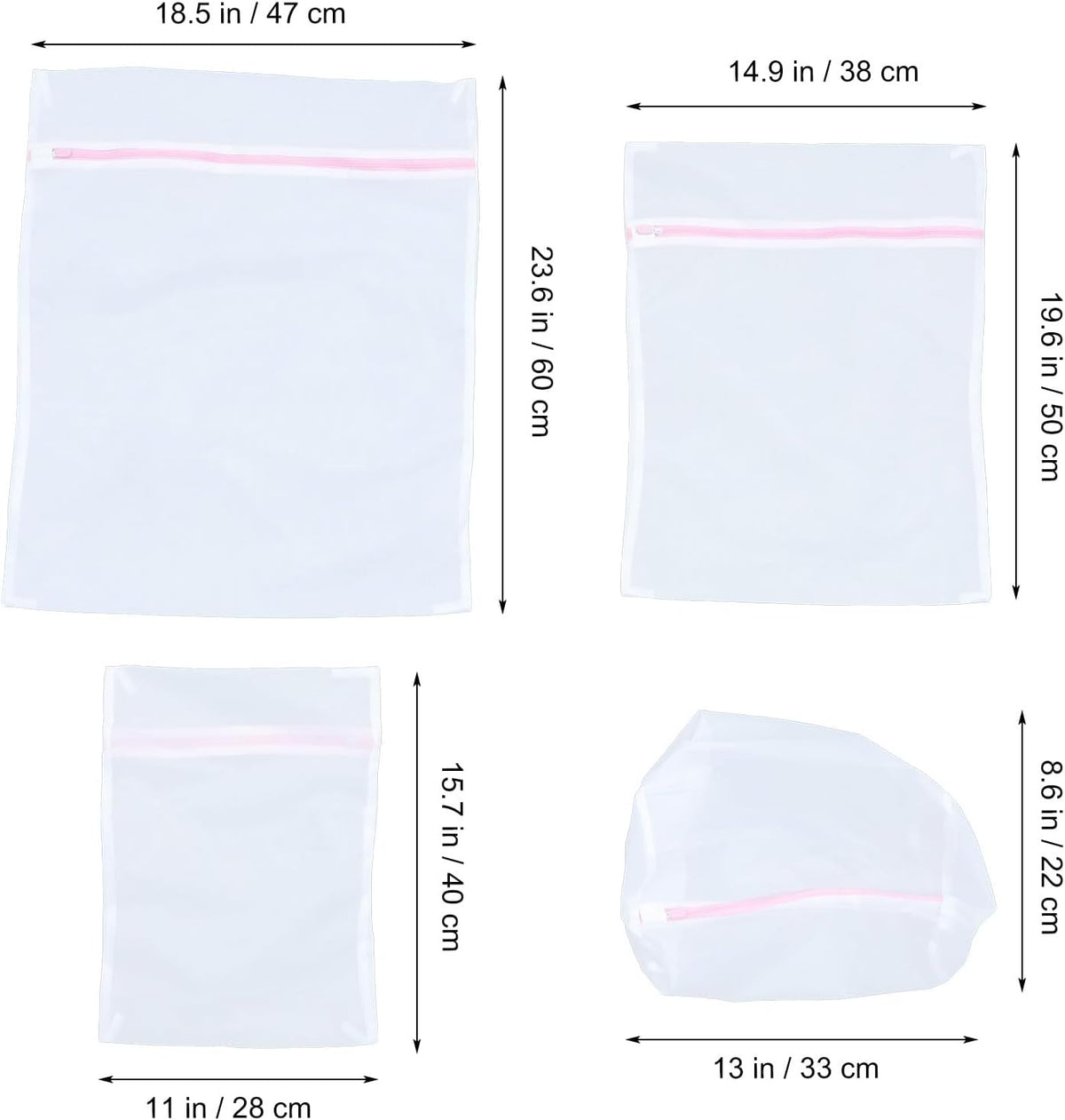 4pcs Fine Mesh Laundry Bags for Washing Delicate Underwear and Bras, Reusable Garment Washing Bags with Zipper, Protective Laundry Organizer for Travel and Machine Wash