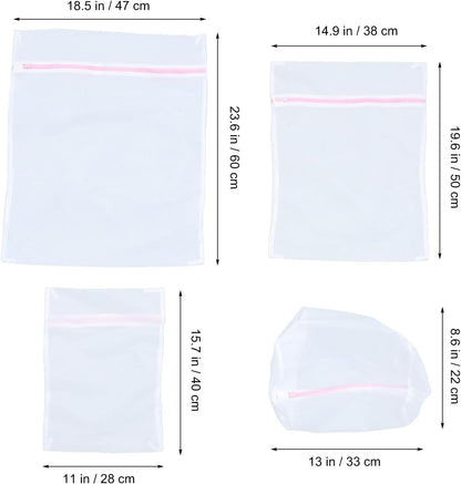 4pcs Fine Mesh Laundry Bags for Washing Delicate Underwear and Bras, Reusable Garment Washing Bags with Zipper, Protective Laundry Organizer for Travel and Machine Wash