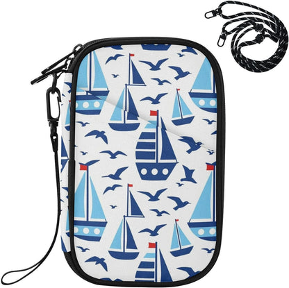Multi-Slot Travel Document Organizer 8.26×5.51×1.18 In | Polyester Oxford Full Print Multi-Way Carry for Men Women Vacation Ocean Sailboats