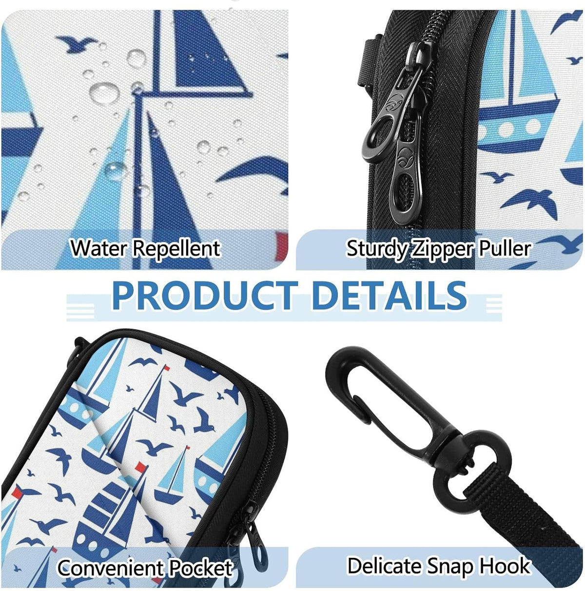 Multi-Slot Travel Document Organizer 8.26×5.51×1.18 In | Polyester Oxford Full Print Multi-Way Carry for Men Women Vacation Ocean Sailboats