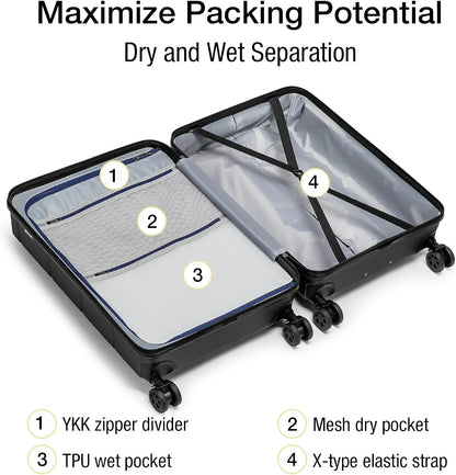 Carry On Luggage 22x14x9 Airline Approved Hardshell Carry On Suitcases with Wheels Travel Rolling 20 Inch Luggage with Cup Holder for Men Women,Carry-on Green