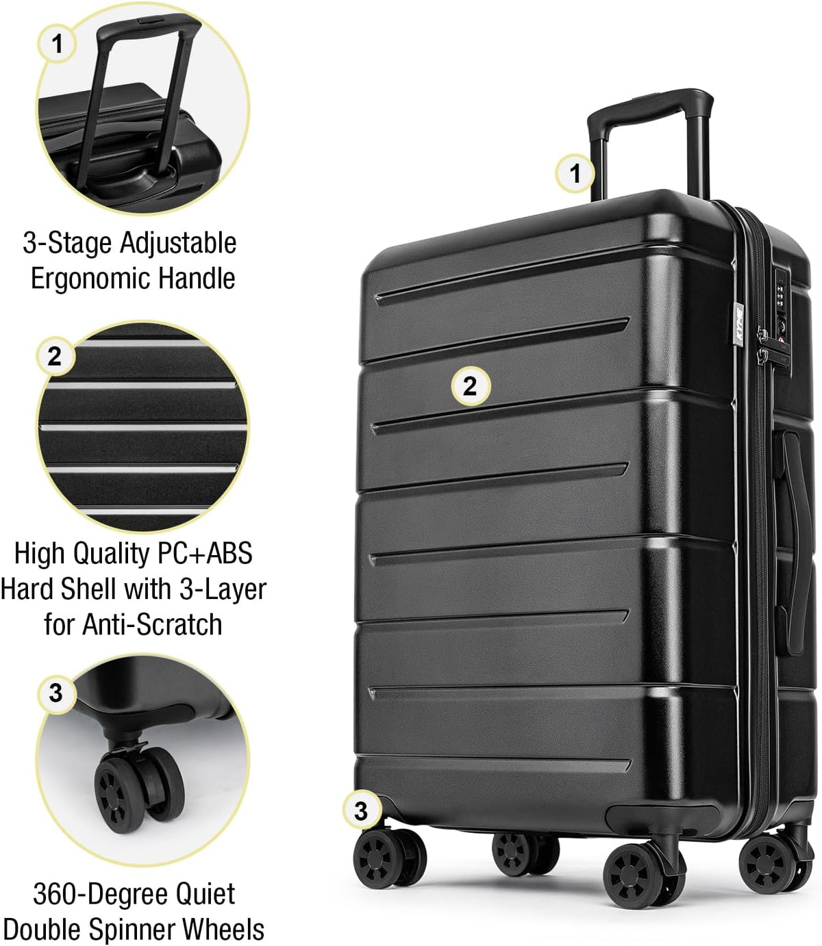 Carry On Luggage 22x14x9 Airline Approved Hardshell Carry On Suitcases with Wheels Travel Rolling 20 Inch Luggage with Cup Holder for Men Women,Carry-on Green