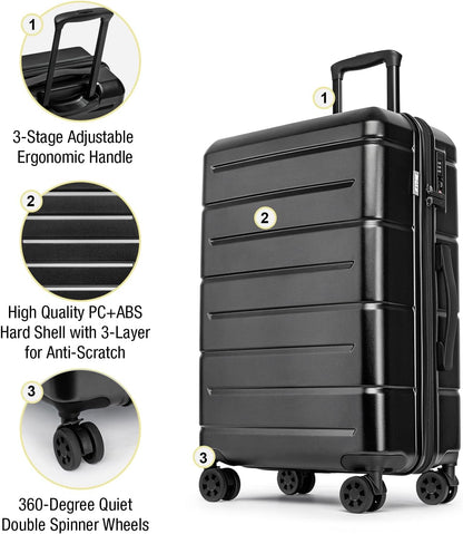 Carry On Luggage 22x14x9 Airline Approved Hardshell Carry On Suitcases with Wheels Travel Rolling 20 Inch Luggage with Cup Holder for Men Women,Carry-on Green