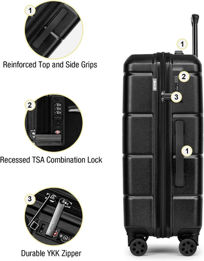 Carry On Luggage 22x14x9 Airline Approved Hardshell Carry On Suitcases with Wheels Travel Rolling 20 Inch Luggage with Cup Holder for Men Women,Carry-on Green