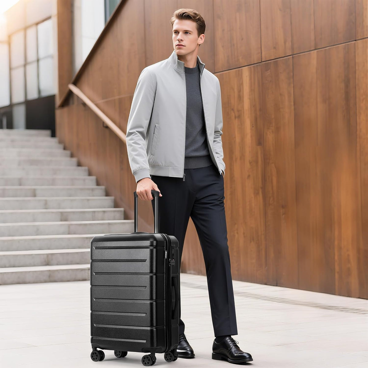 Carry On Luggage 22x14x9 Airline Approved Hardshell Carry On Suitcases with Wheels Travel Rolling 20 Inch Luggage with Cup Holder for Men Women,Carry-on Green