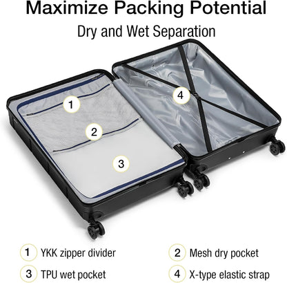 Carry On Luggage 22x14x9 Airline Approved Hardshell Carry On Suitcases with Wheels Travel Rolling 20 Inch Luggage with Cup Holder for Men Women,Carry-on Green