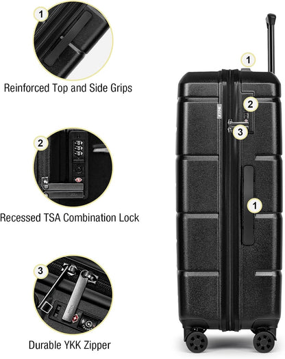 Carry On Luggage 22x14x9 Airline Approved Hardshell Carry On Suitcases with Wheels Travel Rolling 20 Inch Luggage with Cup Holder for Men Women,Carry-on Green