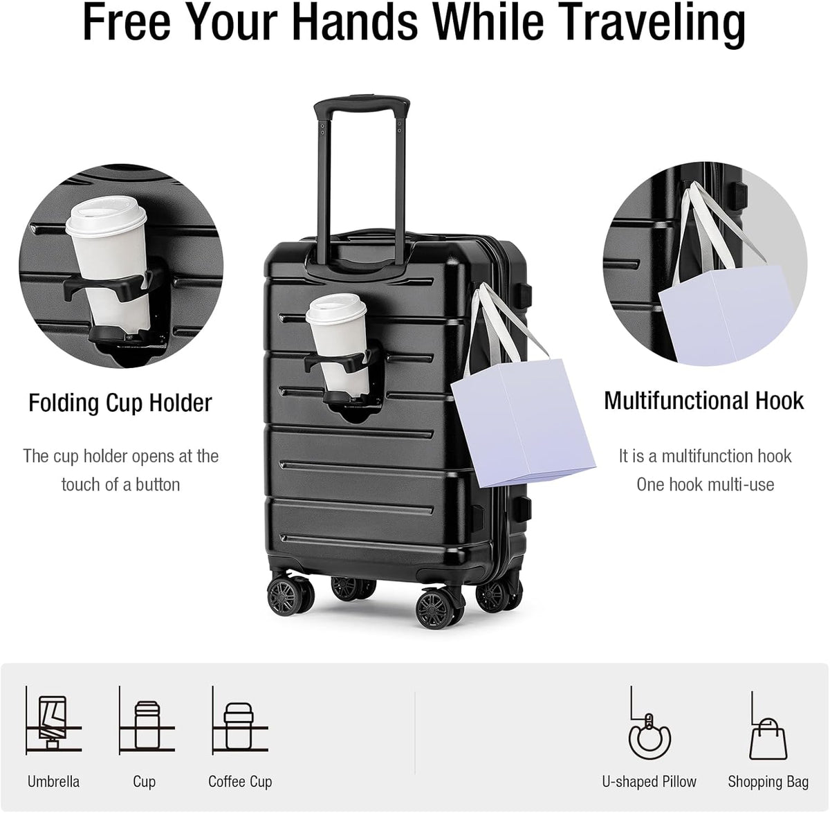 Carry On Luggage 22x14x9 Airline Approved Hardshell Carry On Suitcases with Wheels Travel Rolling 20 Inch Luggage with Cup Holder for Men Women,Carry-on Green