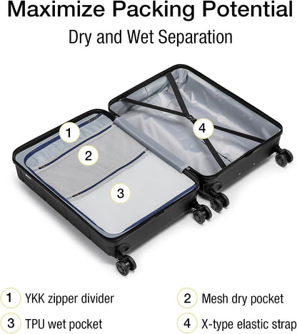 Carry On Luggage 22x14x9 Airline Approved Hardshell Carry On Suitcases with Wheels Travel Rolling 20 Inch Luggage with Cup Holder for Men Women,Carry-on Green