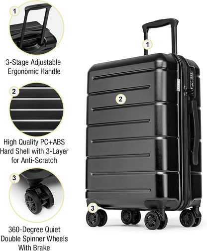 Carry On Luggage 22x14x9 Airline Approved Hardshell Carry On Suitcases with Wheels Travel Rolling 20 Inch Luggage with Cup Holder for Men Women,Carry-on Green