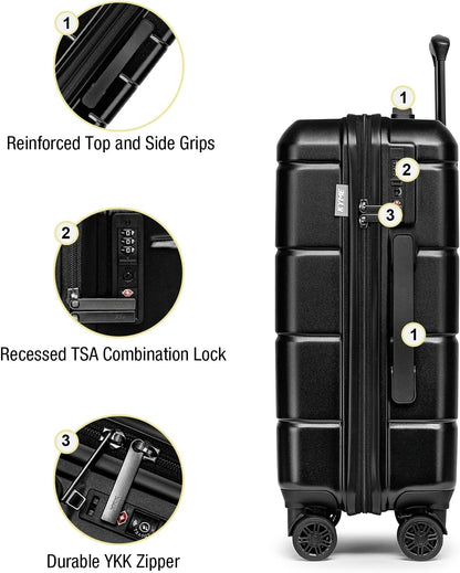 Carry On Luggage 22x14x9 Airline Approved Hardshell Carry On Suitcases with Wheels Travel Rolling 20 Inch Luggage with Cup Holder for Men Women,Carry-on Green