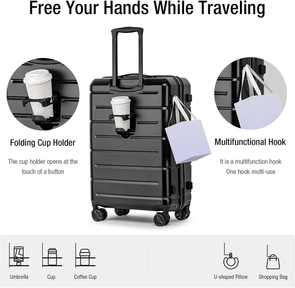 Carry On Luggage 22x14x9 Airline Approved Hardshell Carry On Suitcases with Wheels Travel Rolling 20 Inch Luggage with Cup Holder for Men Women,Carry-on Green