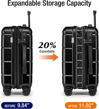 Carry On Luggage 22x14x9 Airline Approved Hardshell Carry On Suitcases with Wheels Travel Rolling 20 Inch Luggage with Cup Holder for Men Women,Carry-on Green