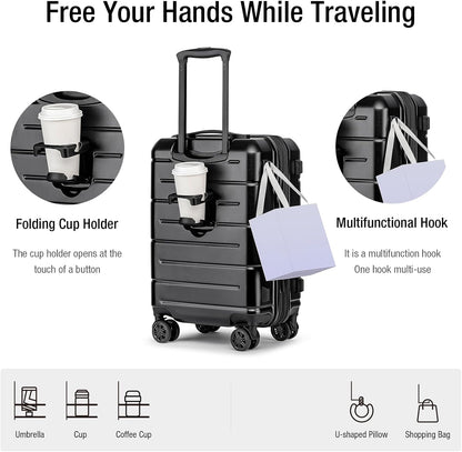 Carry On Luggage 22x14x9 Airline Approved Hardshell Carry On Suitcases with Wheels Travel Rolling 20 Inch Luggage with Cup Holder for Men Women,Carry-on Green