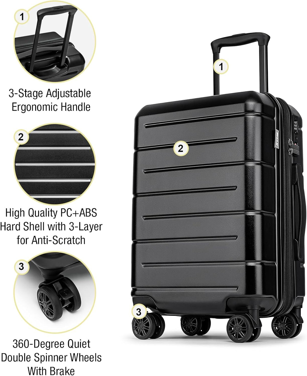 Carry On Luggage 22x14x9 Airline Approved Hardshell Carry On Suitcases with Wheels Travel Rolling 20 Inch Luggage with Cup Holder for Men Women,Carry-on Green