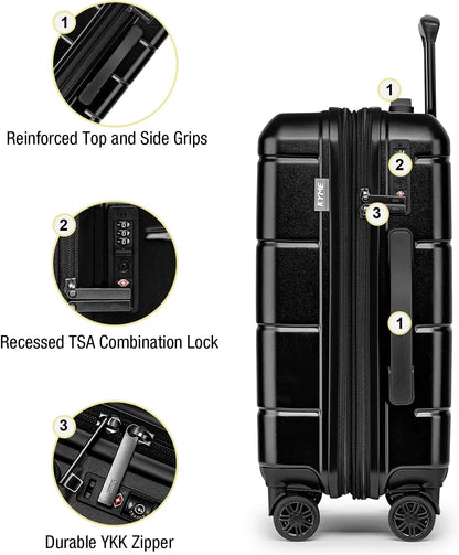 Carry On Luggage 22x14x9 Airline Approved Hardshell Carry On Suitcases with Wheels Travel Rolling 20 Inch Luggage with Cup Holder for Men Women,Carry-on Green