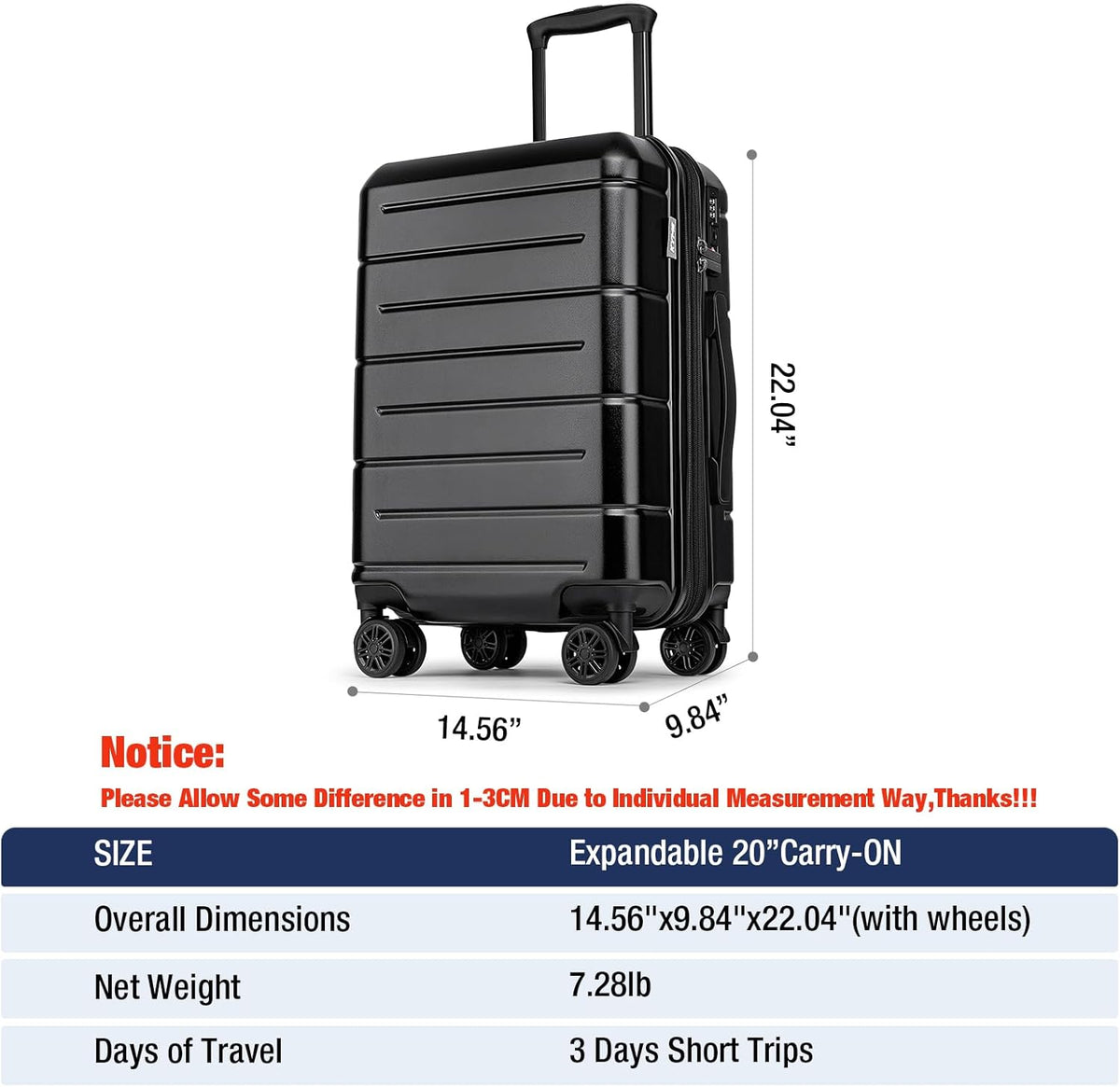 Carry On Luggage 22x14x9 Airline Approved Hardshell Carry On Suitcases with Wheels Travel Rolling 20 Inch Luggage with Cup Holder for Men Women,Carry-on Green