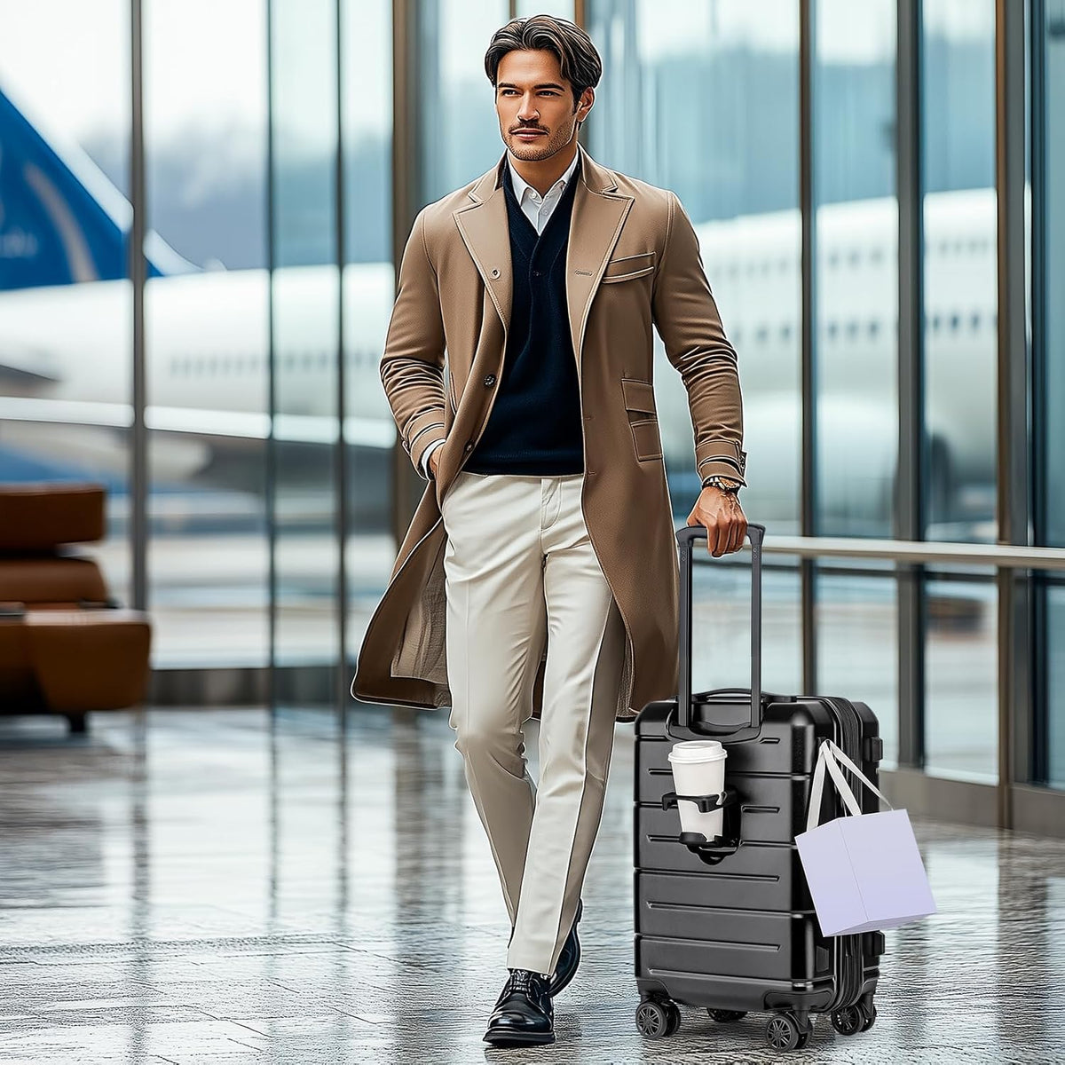 Carry On Luggage 22x14x9 Airline Approved Hardshell Carry On Suitcases with Wheels Travel Rolling 20 Inch Luggage with Cup Holder for Men Women,Carry-on Green
