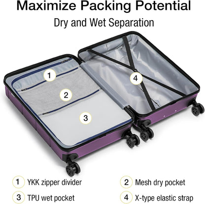 Carry On Luggage 22x14x9 Airline Approved Hardshell Carry On Suitcases with Wheels Travel Rolling 20 Inch Luggage with Cup Holder for Men Women,Carry-on Green