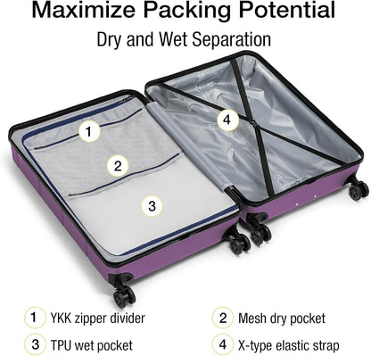 Carry On Luggage 22x14x9 Airline Approved Hardshell Carry On Suitcases with Wheels Travel Rolling 20 Inch Luggage with Cup Holder for Men Women,Carry-on Green