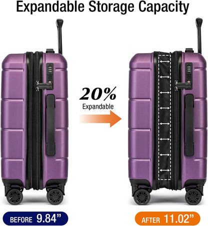 Carry On Luggage 22x14x9 Airline Approved Hardshell Carry On Suitcases with Wheels Travel Rolling 20 Inch Luggage with Cup Holder for Men Women,Carry-on Green