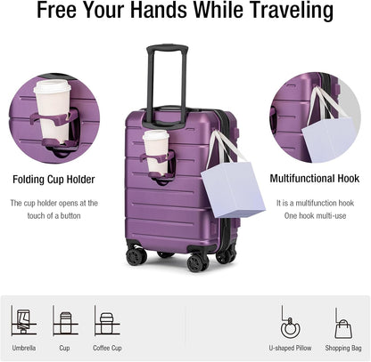 Carry On Luggage 22x14x9 Airline Approved Hardshell Carry On Suitcases with Wheels Travel Rolling 20 Inch Luggage with Cup Holder for Men Women,Carry-on Green