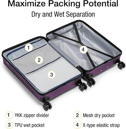 Carry On Luggage 22x14x9 Airline Approved Hardshell Carry On Suitcases with Wheels Travel Rolling 20 Inch Luggage with Cup Holder for Men Women,Carry-on Green