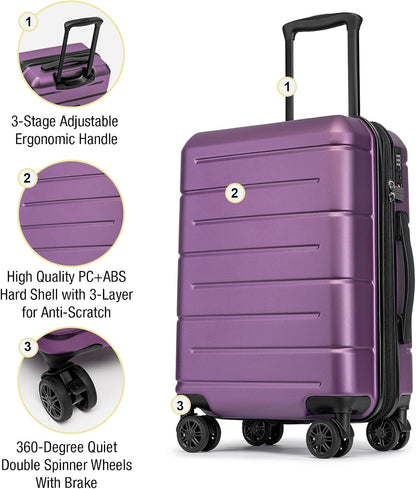 Carry On Luggage 22x14x9 Airline Approved Hardshell Carry On Suitcases with Wheels Travel Rolling 20 Inch Luggage with Cup Holder for Men Women,Carry-on Green