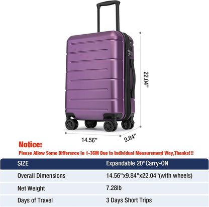 Carry On Luggage 22x14x9 Airline Approved Hardshell Carry On Suitcases with Wheels Travel Rolling 20 Inch Luggage with Cup Holder for Men Women,Carry-on Green
