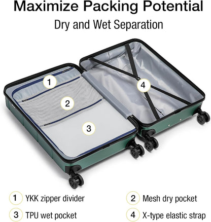 Carry On Luggage 22x14x9 Airline Approved Hardshell Carry On Suitcases with Wheels Travel Rolling 20 Inch Luggage with Cup Holder for Men Women,Carry-on Green