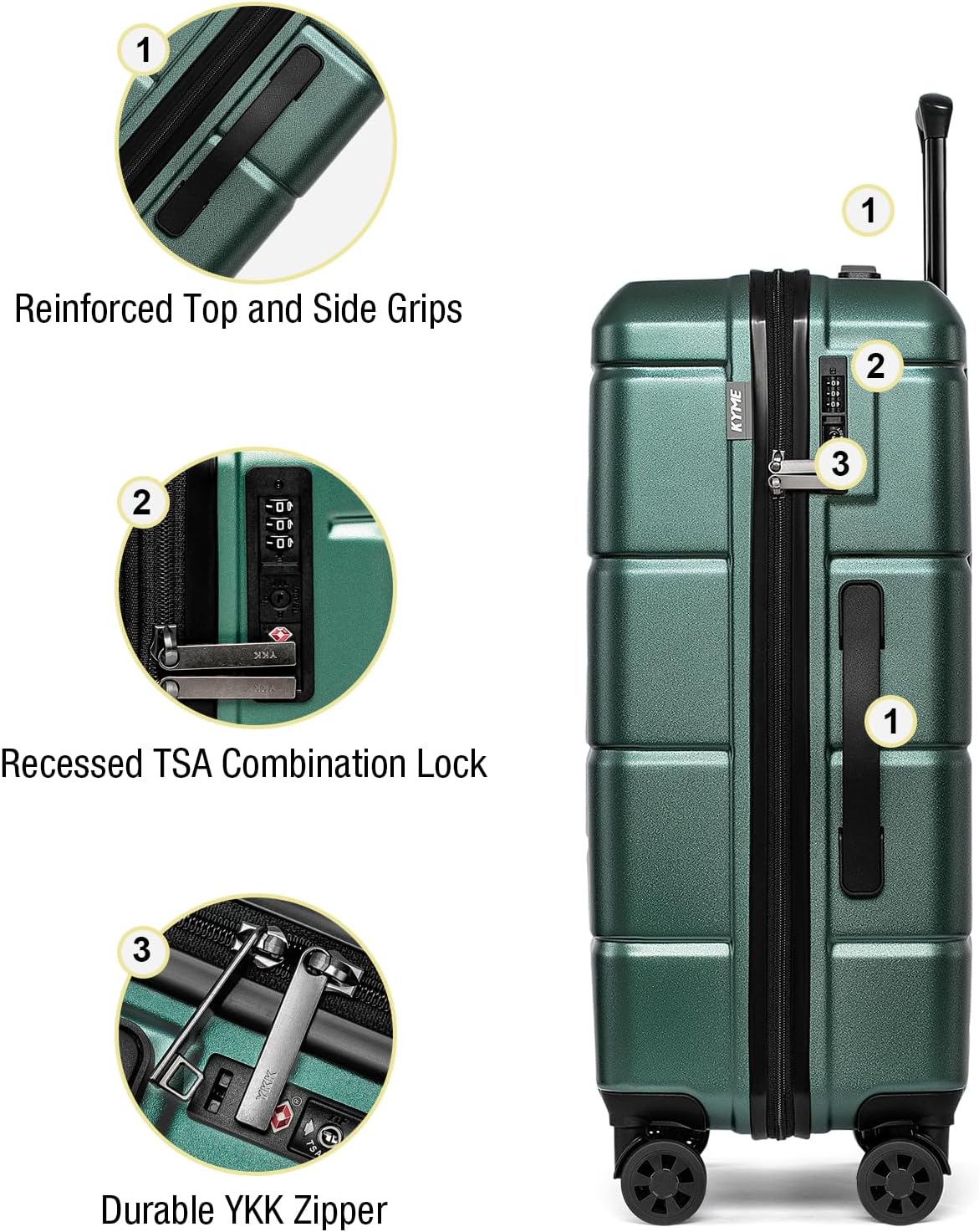 Carry On Luggage 22x14x9 Airline Approved Hardshell Carry On Suitcases with Wheels Travel Rolling 20 Inch Luggage with Cup Holder for Men Women,Carry-on Green