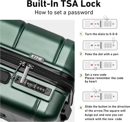 Carry On Luggage 22x14x9 Airline Approved Hardshell Carry On Suitcases with Wheels Travel Rolling 20 Inch Luggage with Cup Holder for Men Women,Carry-on Green