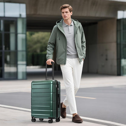 Carry On Luggage 22x14x9 Airline Approved Hardshell Carry On Suitcases with Wheels Travel Rolling 20 Inch Luggage with Cup Holder for Men Women,Carry-on Green