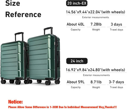 Carry On Luggage 22x14x9 Airline Approved Hardshell Carry On Suitcases with Wheels Travel Rolling 20 Inch Luggage with Cup Holder for Men Women,Carry-on Green