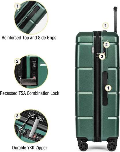Carry On Luggage 22x14x9 Airline Approved Hardshell Carry On Suitcases with Wheels Travel Rolling 20 Inch Luggage with Cup Holder for Men Women,Carry-on Green