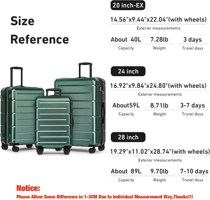 Carry On Luggage 22x14x9 Airline Approved Hardshell Carry On Suitcases with Wheels Travel Rolling 20 Inch Luggage with Cup Holder for Men Women,Carry-on Green