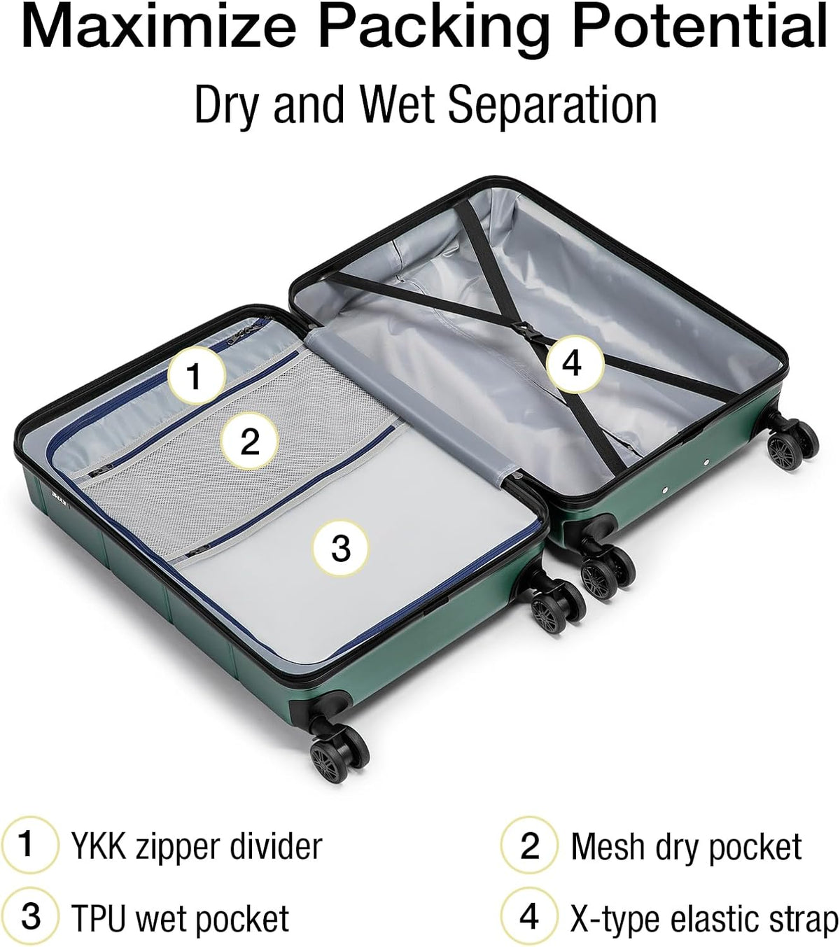 Carry On Luggage 22x14x9 Airline Approved Hardshell Carry On Suitcases with Wheels Travel Rolling 20 Inch Luggage with Cup Holder for Men Women,Carry-on Green