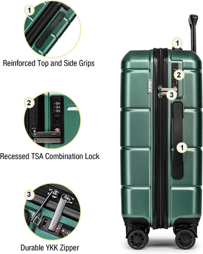 Carry On Luggage 22x14x9 Airline Approved Hardshell Carry On Suitcases with Wheels Travel Rolling 20 Inch Luggage with Cup Holder for Men Women,Carry-on Green