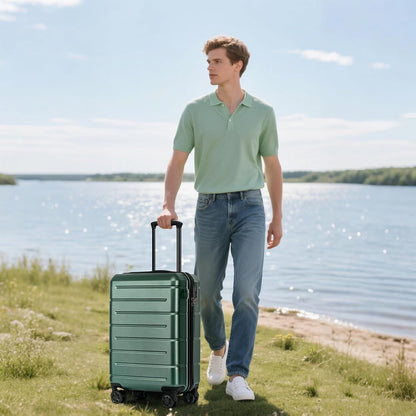 Carry On Luggage 22x14x9 Airline Approved Hardshell Carry On Suitcases with Wheels Travel Rolling 20 Inch Luggage with Cup Holder for Men Women,Carry-on Green